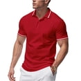 thumbnail image 2 of Mens Polo Shirts Short Sleeve Dual Tipped Collar T-Shirt Cotton Pique Buttons Classic Fit Casual Golf Shirts Red 3XL, 2 of 9