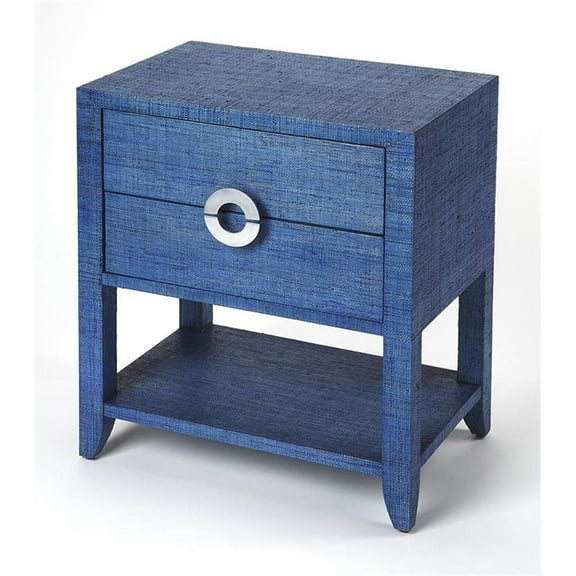 Pemberly Row Contemporary Wood Raffia End Table In Blue Finish
