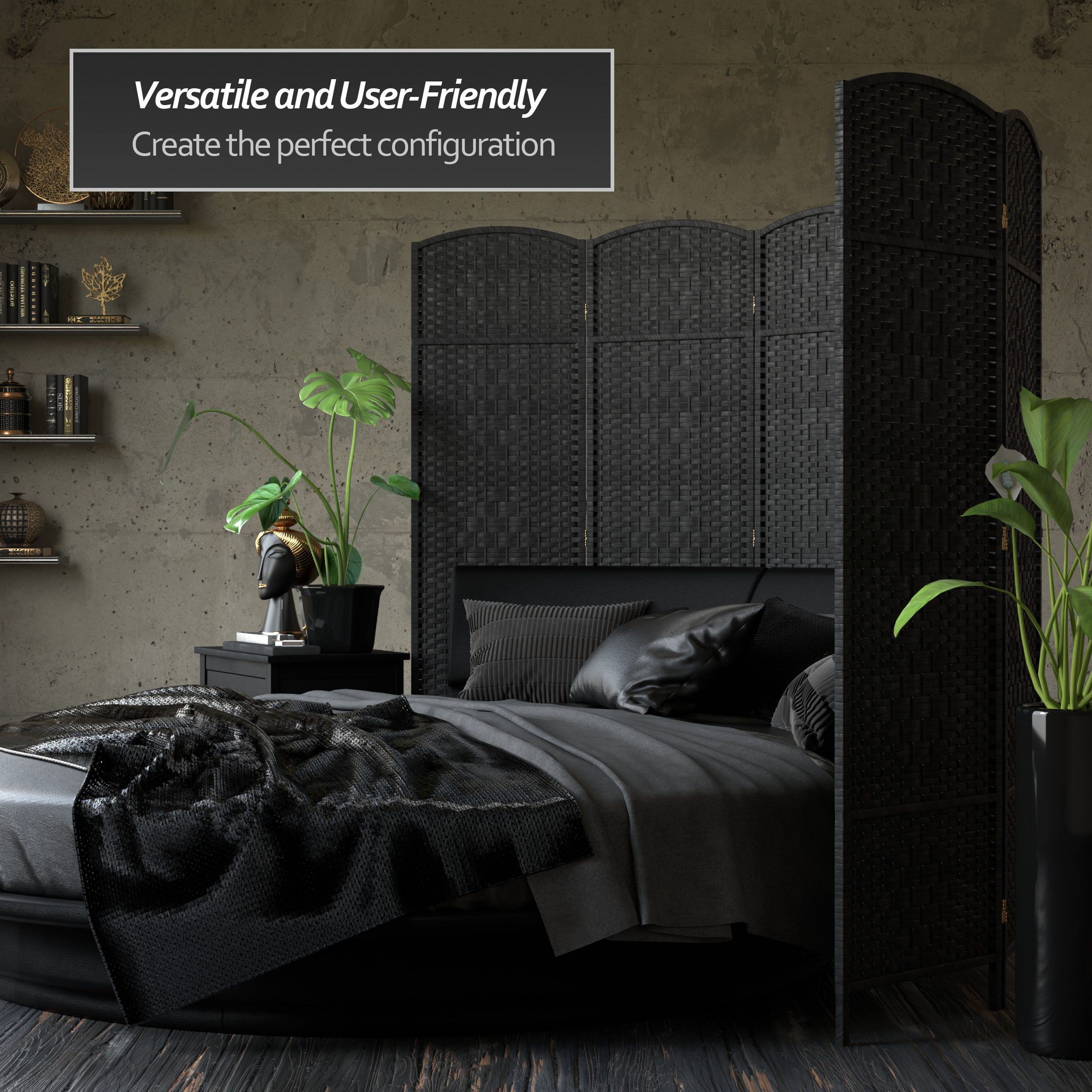 Red Lantern 6 ft. Tall Diamond Weave Fiber Room Divider - Black - 6 Panel