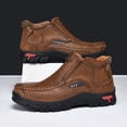 thumbnail image 4 of Men's Slip on Business Casual Shoes Wide Toe Box Orthopedic Ankle Boots Non Slip Walking Sneakers with Arch Support Brown Size 9.5, 4 of 5