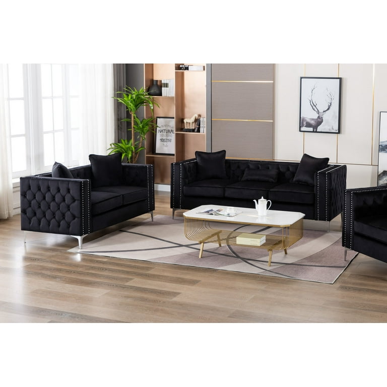 Black Velvet Living Room Set | Baci Living Room