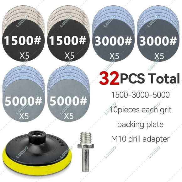 Round Wet Polishing Sandpaper Dry Sanding Sheet For Car Detailing Headlight Restoration Grinder Accessories Sanding Discs Paper 32PCS 1500-3000-5000 Wet Dry Sanding