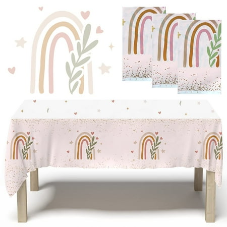 

Boho Baby Shower Decorations 3Pcs Boho Rainbow Tablecloth Boho Party Supplies Happy Birthday Plastic Table Cover for Girl