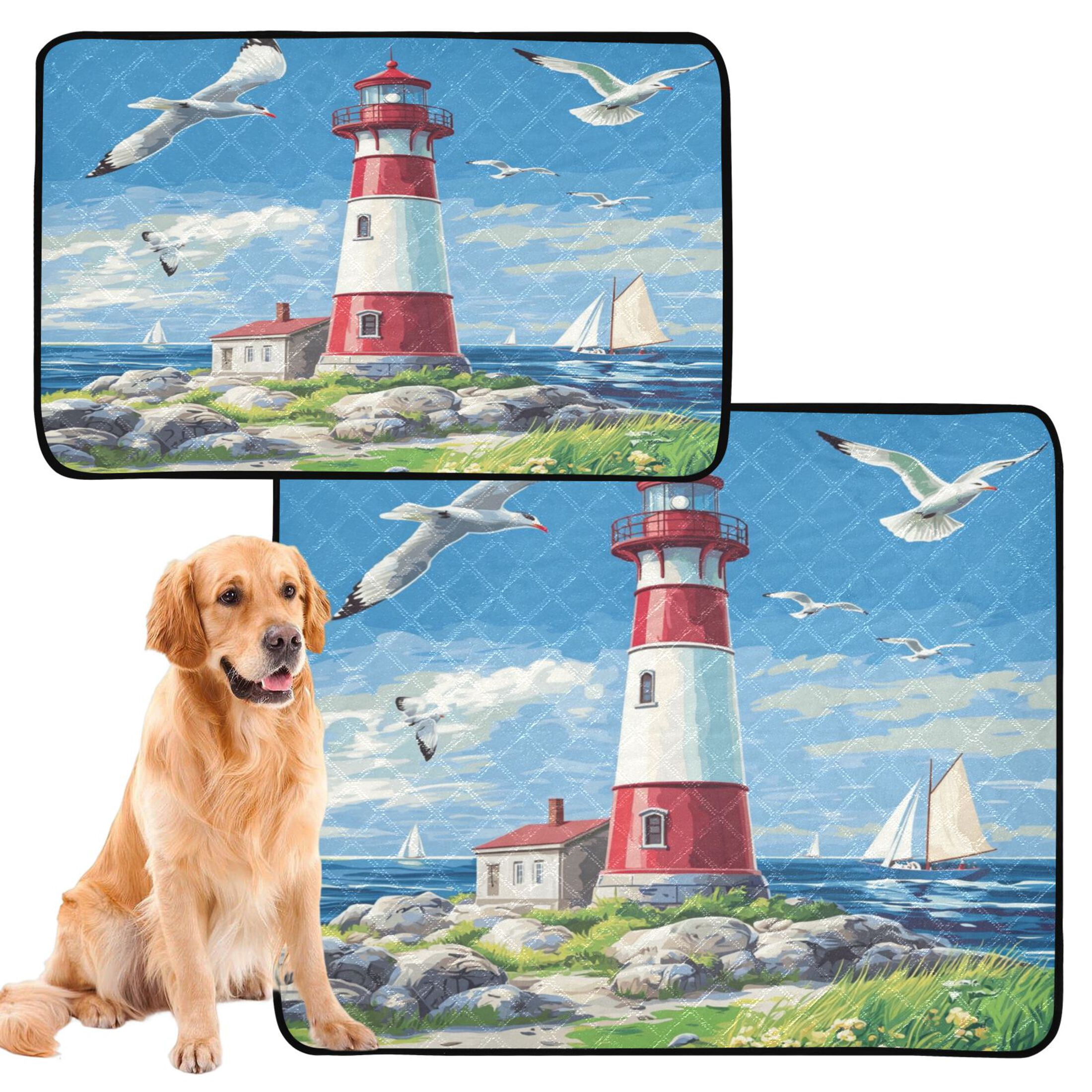 Qxltty Coastal Lighthouse Cat litter Pads Pet Set of 3 Diaper Mats Center Anti-leakage Layer Absorbent Soft and Comfortable