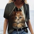 thumbnail image 1 of Camiseta de manga corta con estampado de gato para mujer, ropa Harajuku para mujer, Tops con cuello en V de gran tamaño, ropa de animales para mujer, 1 of 4