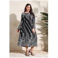 thumbnail image 3 of AURA Plus Size Printed Maxi Dress Long Sleeve Crewneck A Line Loose Fit Comfortable Summer Modest Long Dress for Women, 3 of 6