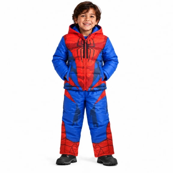 Marvel Spider-Man Boys Snow Suit Set - Insulated Boys Ski Jacket & Snow Bib Overalls 2 Piece