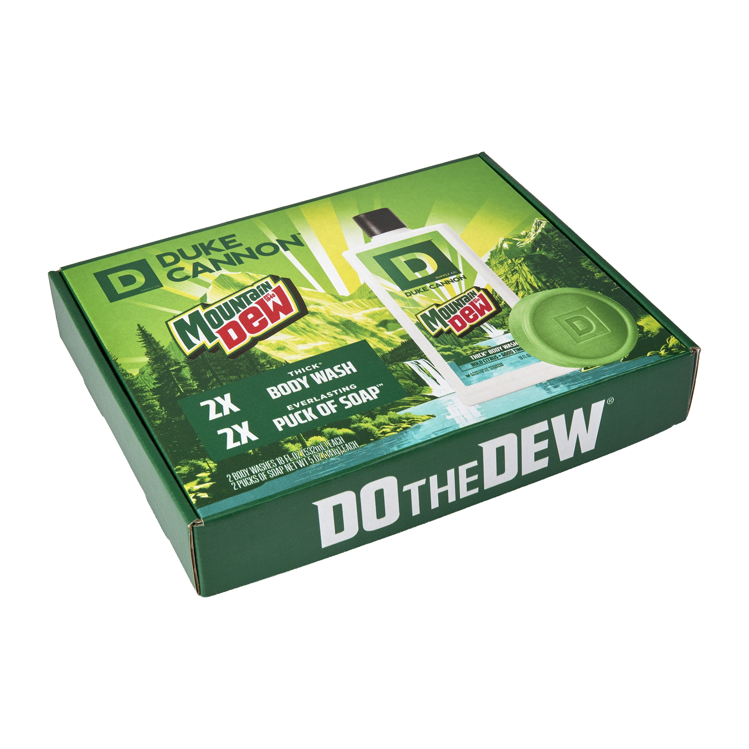 Duke Cannon Mountain Dew Scented Men's Body Wash and Soap Pucks Gift Set, 4 Pieces