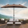 thumbnail image 1 of Costway 15Ft Patio Double-Sided LED Market Umbrella Crank Solar Powered Tan, 1 of 10