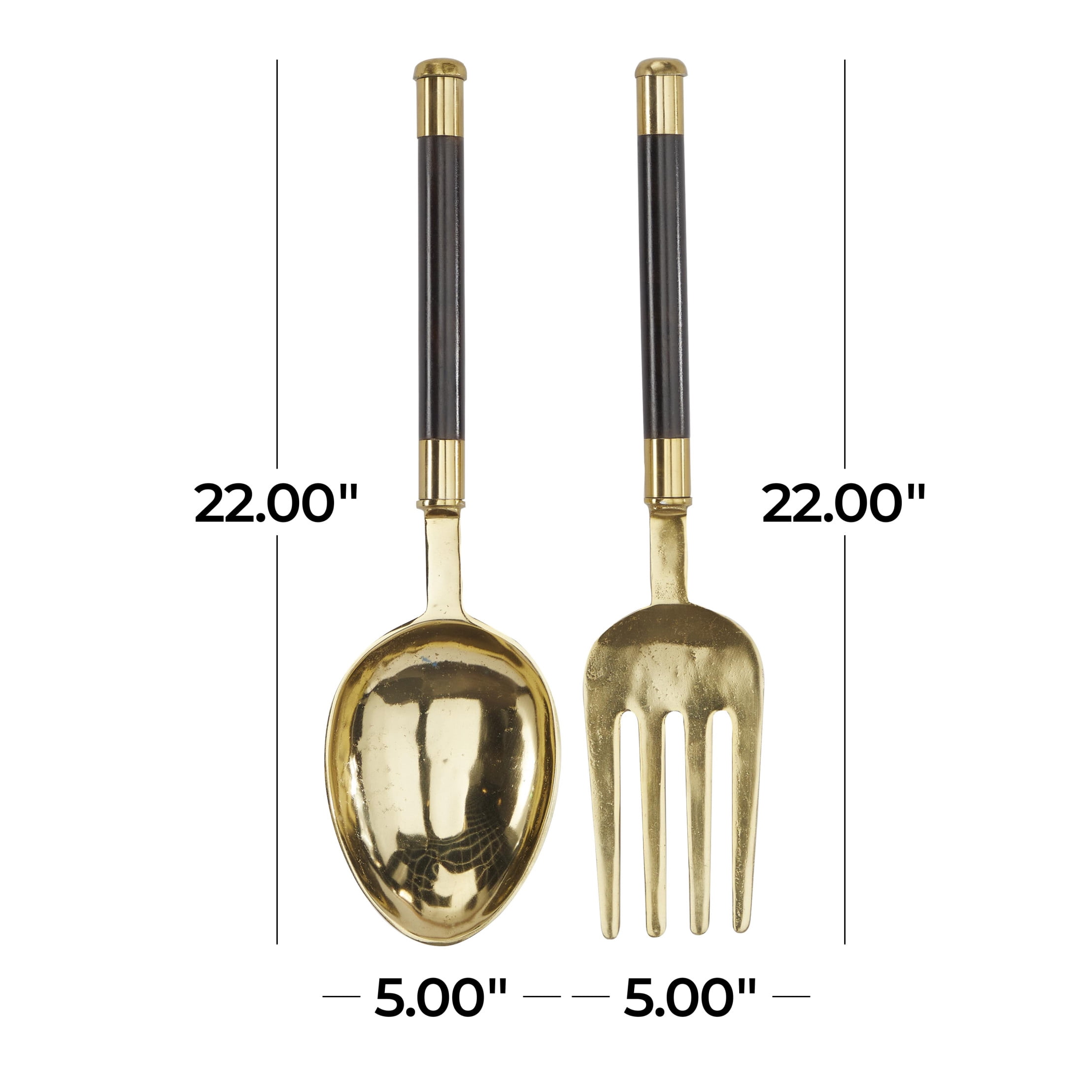 DecMode Gold Aluminum Metal Spoon and Fork Utensils Wall Decor (2 Count)