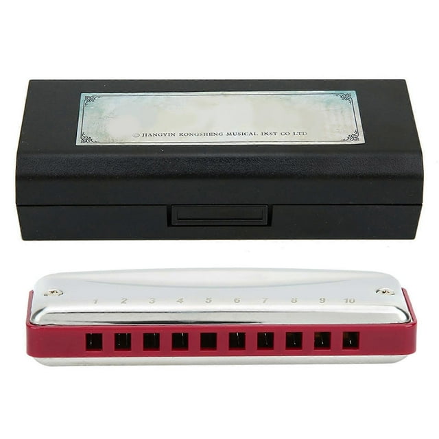 Blues Harmonica 10‑Hole Mouthorgan A Key Portable Beginner Gift Wind Instrument Waterproof(Red )