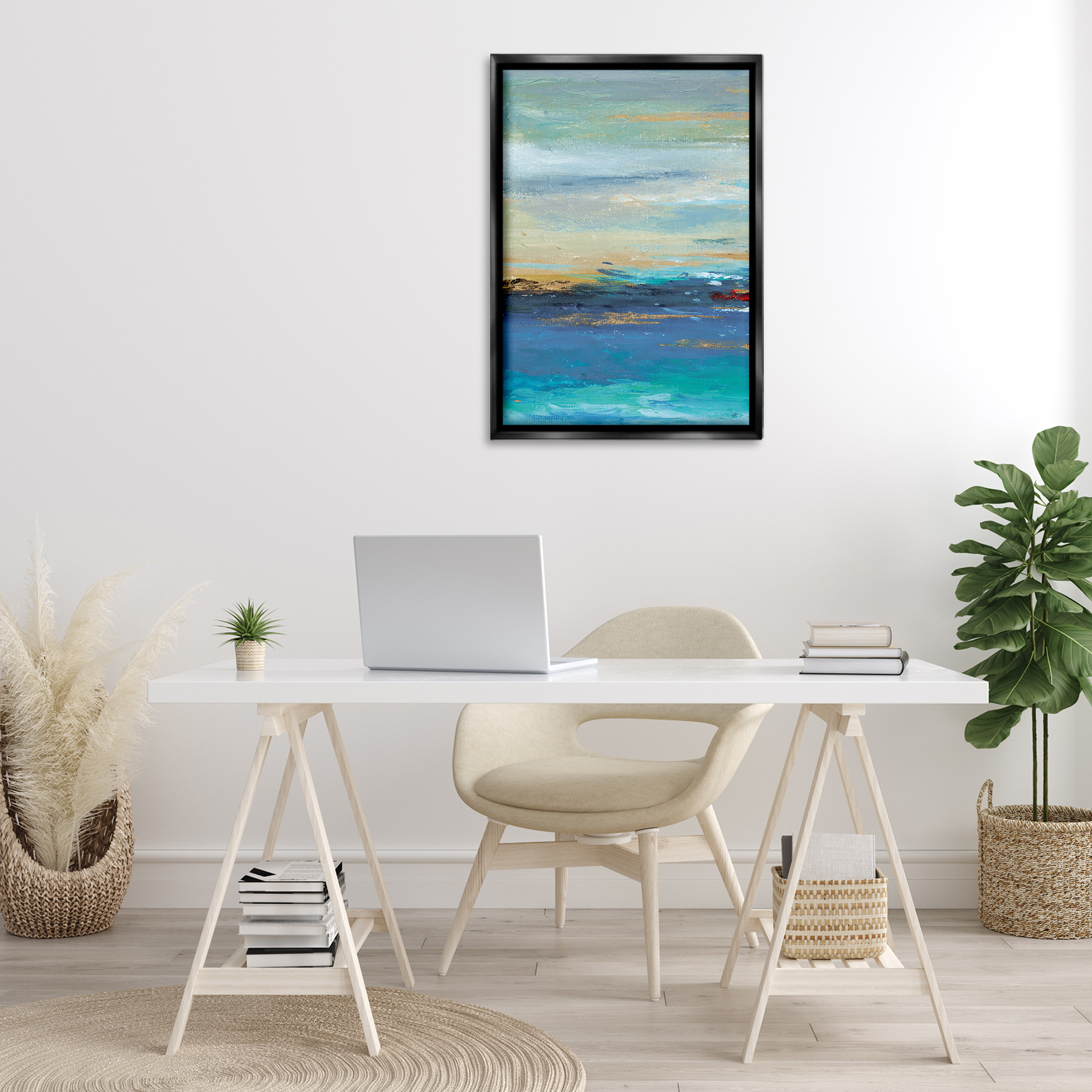 Stupell Industries Ombre Ocean View Abstract Painting Black Floater Framed Canvas Art Print Wall Art, 21 x 31