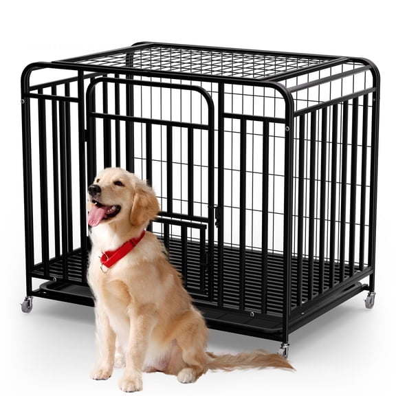 38 Inch Heavy Duty Metal Dog Crate, Indestructible Dog Kennel for Medium Large Dogs, Multi-Door Dog Cage with Wheels & Removable Tray
