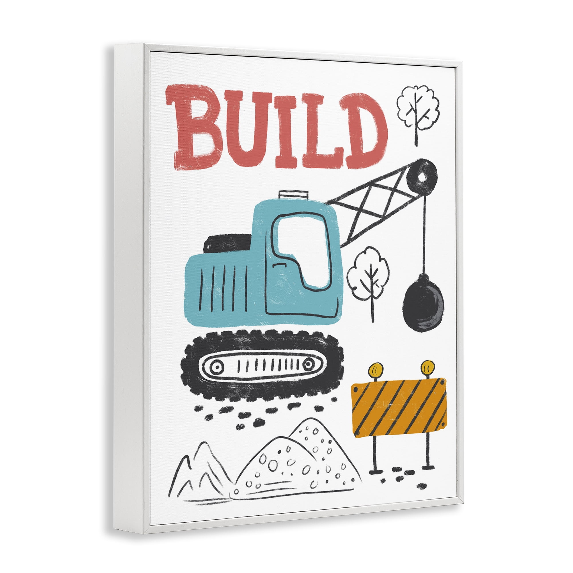 Stupell Industries Construction Build Phrase Transportation Painting White Framed Art Print Wall Art, 16 x 20