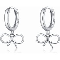 Sterling Silver Bow Huggie Hoop Earrings for Women Teens Bowknot Small Hoop Earrings Huggie Drop