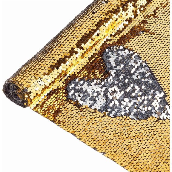 3Pcs 39x13 Inch Two Tone Sequin Fabric Reversible Shimmer Sewing Fabric Flip-up Graffiti Fabric Merm Sequin Fabric Sensory Wall Sensory Room Decor Gold and Silver
