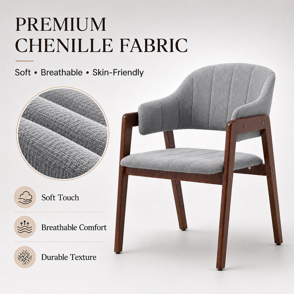MOONMISS Mid-Century Modern Upholstered Dining Chair with Curved Back and Wooden Frame, Fabric Armchair for Dining Room Kitchen Living Room