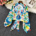 thumbnail image 5 of Jjayotai Women's Boho 70s Tops, Tie Front Bell Long Sleeve Floral Print Sheer Blouse, Soft Cardigan, Chiffon Tops, Lightweight Coverup, 5 of 6