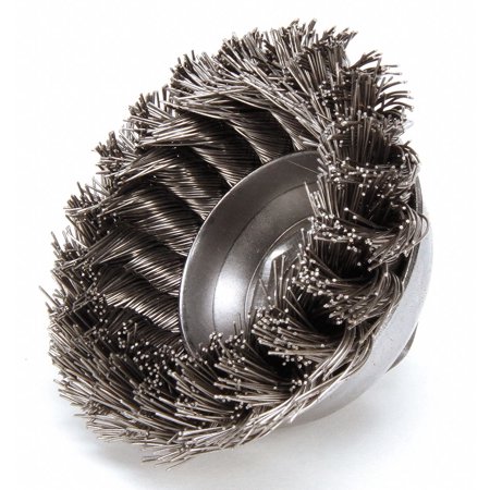 UPC: 0012382131630 | Single Row Heavy-Duty Knot Cup Brush  3 1/2 in Dia.  5/8-11 UNC  .023 Stainless