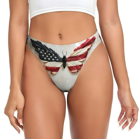 Thongs for Women - American Flag Butterfly Wall No Show Seamless Womens Thongs Underwear  Soft Stretch G String Thongs for Women Cuteness Ladies Thong Bikini Panties Briefs