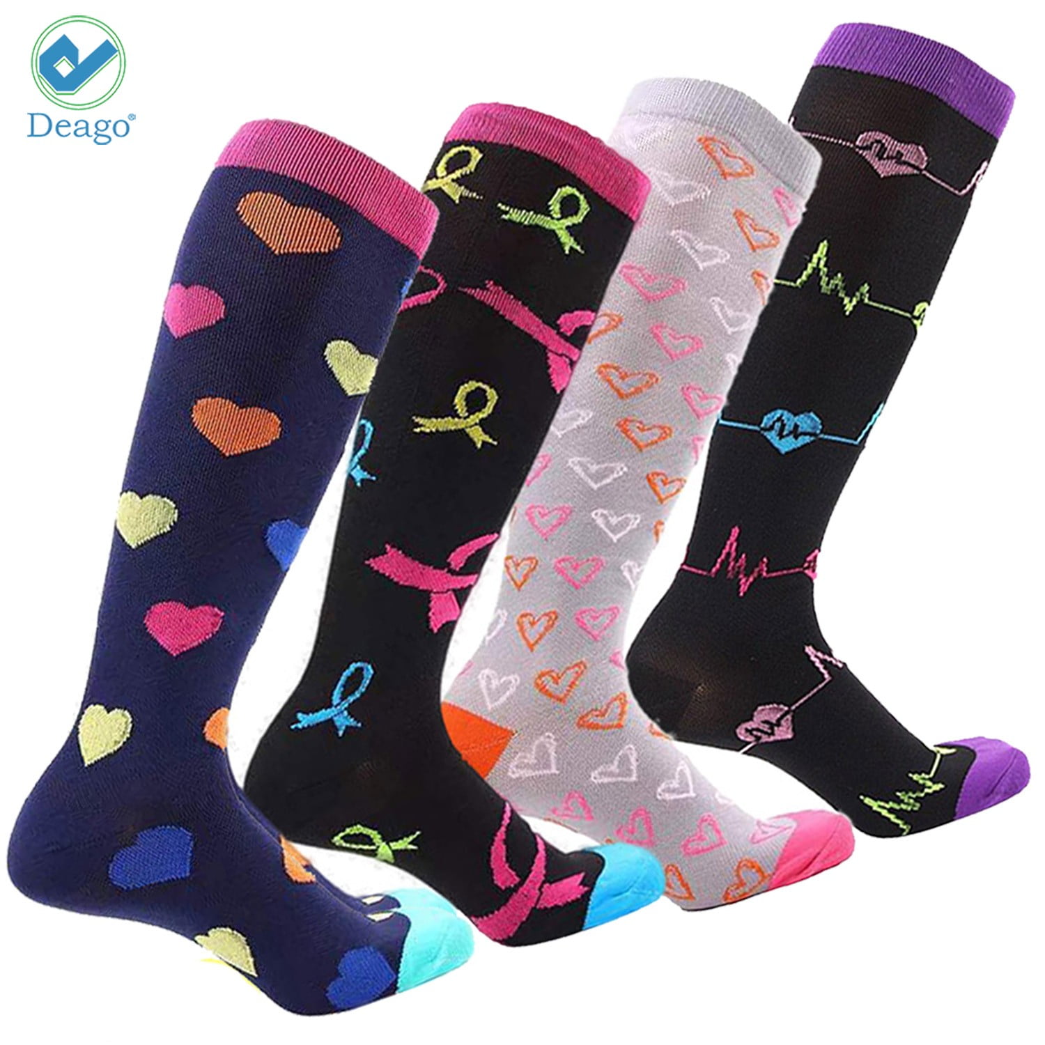 Monochrome Valentine Pattern Heart And Line Compression Socks For Women 3D Print Knee High Boot