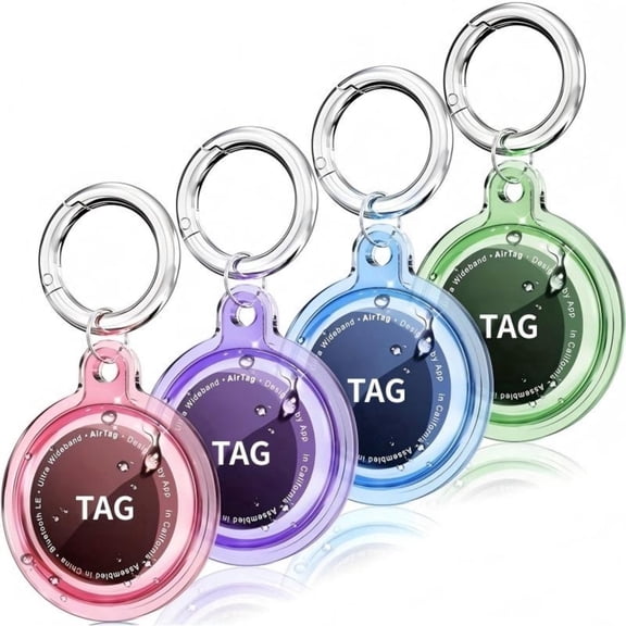 4 Pack for Airtag Holder Silicone Keychain Waterproof Protector Airtags Case, Secure Key Ring Compatible with Apple Finder Tracker Accessories for Pets Collar Strap/Keys/Bags