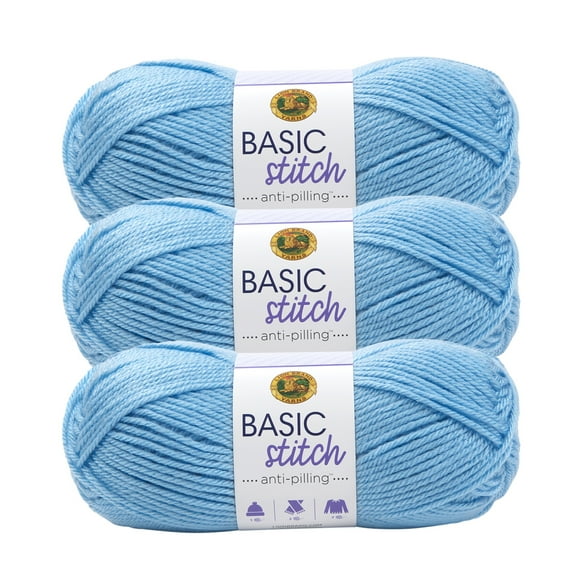 Lion Brand Yarn Basic Stitch Anti Pilling Baby Blue Medium Acrylic Yarn 3 Pack