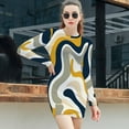 thumbnail image 3 of Abstract Wavy Yellow Navy Gray Women's Long Sleeve Bodycon Dress Soft Stretchy For Everyday Wear And Special Occasions, 3 of 6