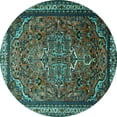 thumbnail image 1 of Ahgly Company Machine Washable Indoor Round Medallion Turquoise Blue Traditional Area Rugs, 7' Round, 1 of 4