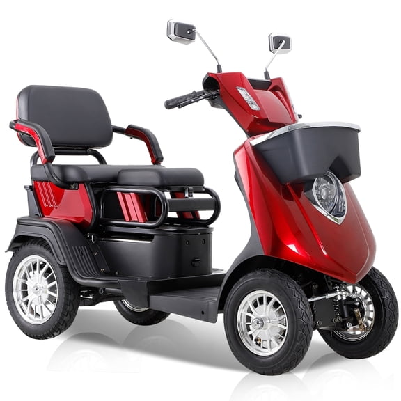 QEEKA Mobility Scooters,2 Seater Electric Scooter Mobility Scooter for Adults& Seniors 1000W,Heavy-Duty 4 Wheel ,Adjustable Seat 500lbs Capacity,Red