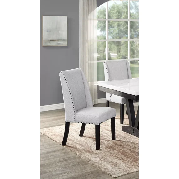 4pc Beautifully Wing Back Side Chair Dove Gray Fabric Upholstery Dark Finish