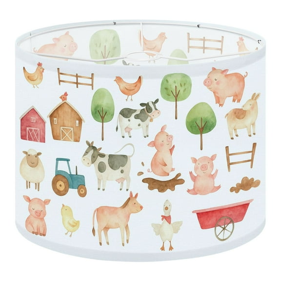 Linen Drum Lampshades Watercolor farm animals hen cow horse chicken red green blue 13"x13"x10" Light Shade for Table Lamps Floor Lamps Drum Lamp Shades Lampshade Replacement Assembly Required
