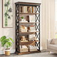 thumbnail image 5 of 5-Tier Industrial Art Bookcase, X-Pattern Sides, E0 Panels & Black Metal Frame, 34kg/Shelf Capacity, Open Shelving for Home/Office, 5 of 6