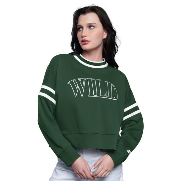 Women's-Starter  Green Minnesota Wild Power Play Cropped Pullover Sweatshirt