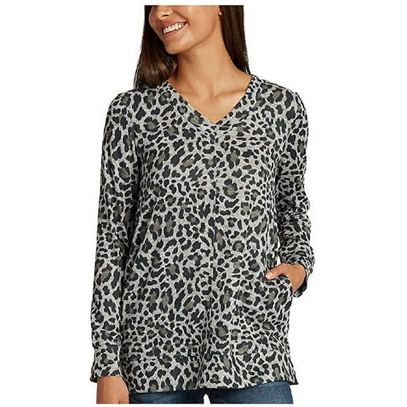 Ellen Tracy Women's Cozy V-Neck Tunic with Pockets (Soft Animal, 3X)