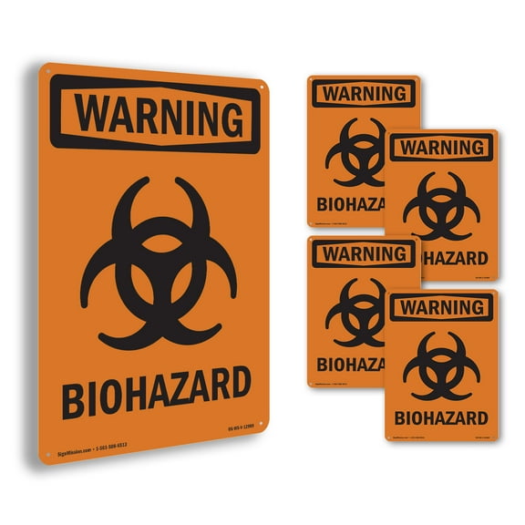 Biohazard With Symbol OSHA WARNING Aluminum Sign 10 Inch x 7 Inch - 5 Pack