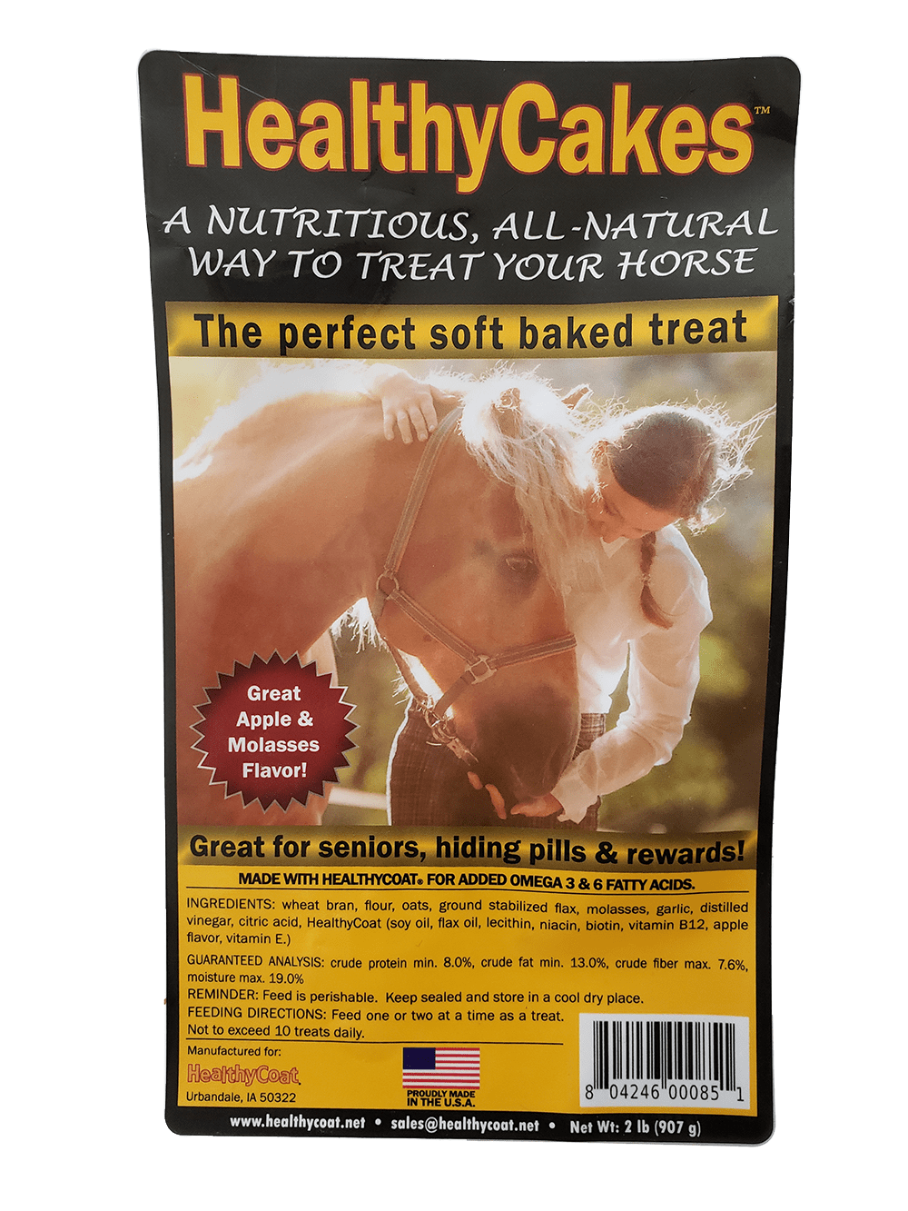 HealthyCoat HealthyCakes Horse Treats: 2 lb bag, All-Natural, Rich in Omega 3 & 6, Soft Baked Treat