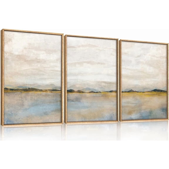 TOARTi Abstract Mountain Lakes Framed Canvas Wall Art Set, Neutral Nature Landscape Wall Decor, Nordic Scenery Wall Painting, Modern Gallery Art Prints for Living Room, Bedroom, Office - 16"x24"x3