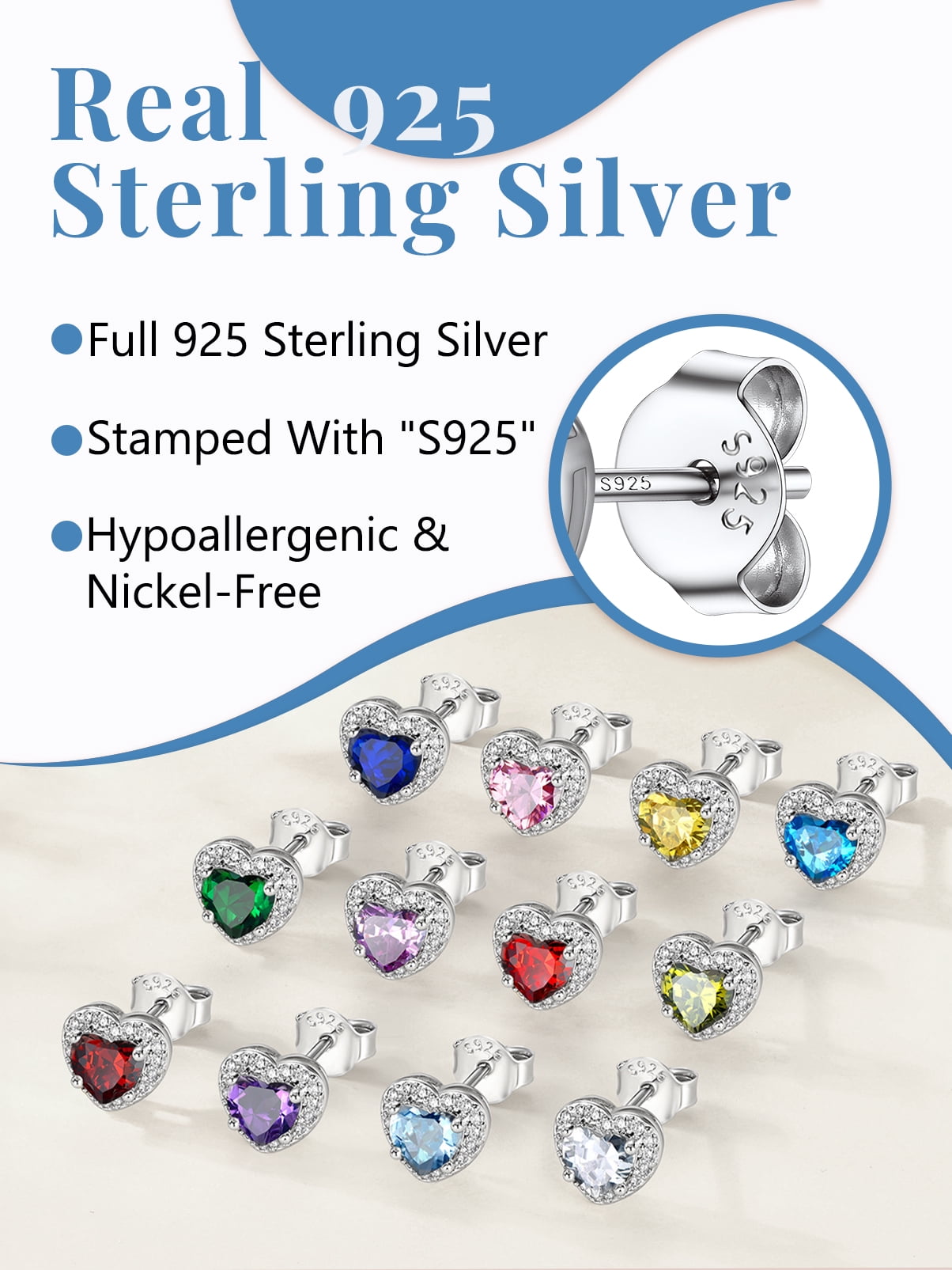 Silvora 925 Sterling Silver Heart Stud Earrings for Women March Birthstone Elegant Earring Birthday, Anniversary, Christmas Jewelry Gift
