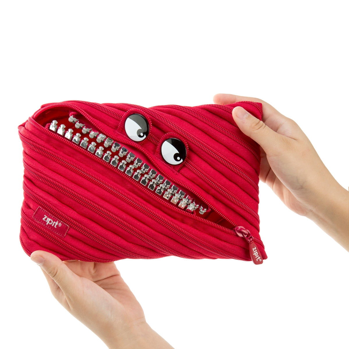 ZIPIT Grillz Large Pencil Case, Holds up to 60 Pens, Made of One Long Zipper! (Red)