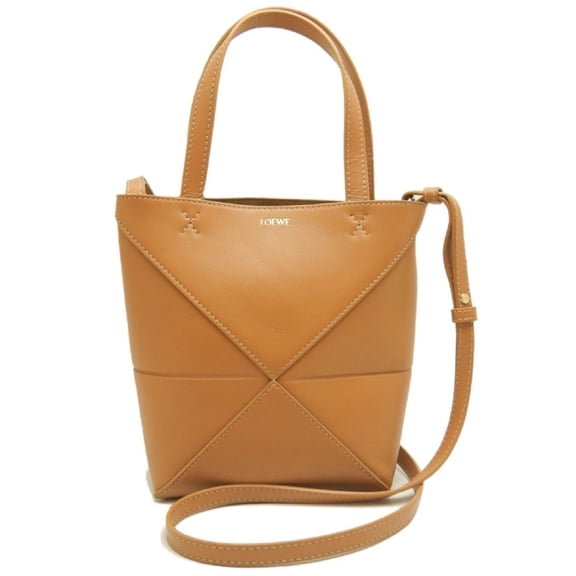 Pre-Owned LOEWE Puzzlefold Mini Tote A657V25X01 Bag, Shiny Calfskin, Warm Desert, Women's...