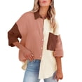 thumbnail image 2 of DondPO Long Sleeve Shirts Dress Shirts for Women Womens Colorblock Long Sleeve Button Down Casual Shirt Womens Tops Flannel Shirt Beige M, 2 of 5