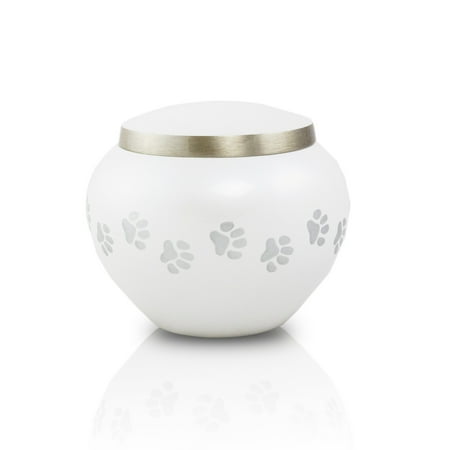 - Bronze Memorial Urn For Cats And Dogs - Extra Small 25 Pounds - Pearl White Paw Prints - Engraving Sold Separately