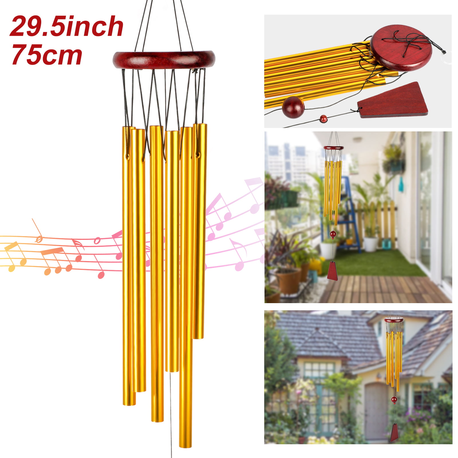 29'' 6 Metal Tubes Wind Chimes Window Chime Home Garden Decor With Hanging Hook