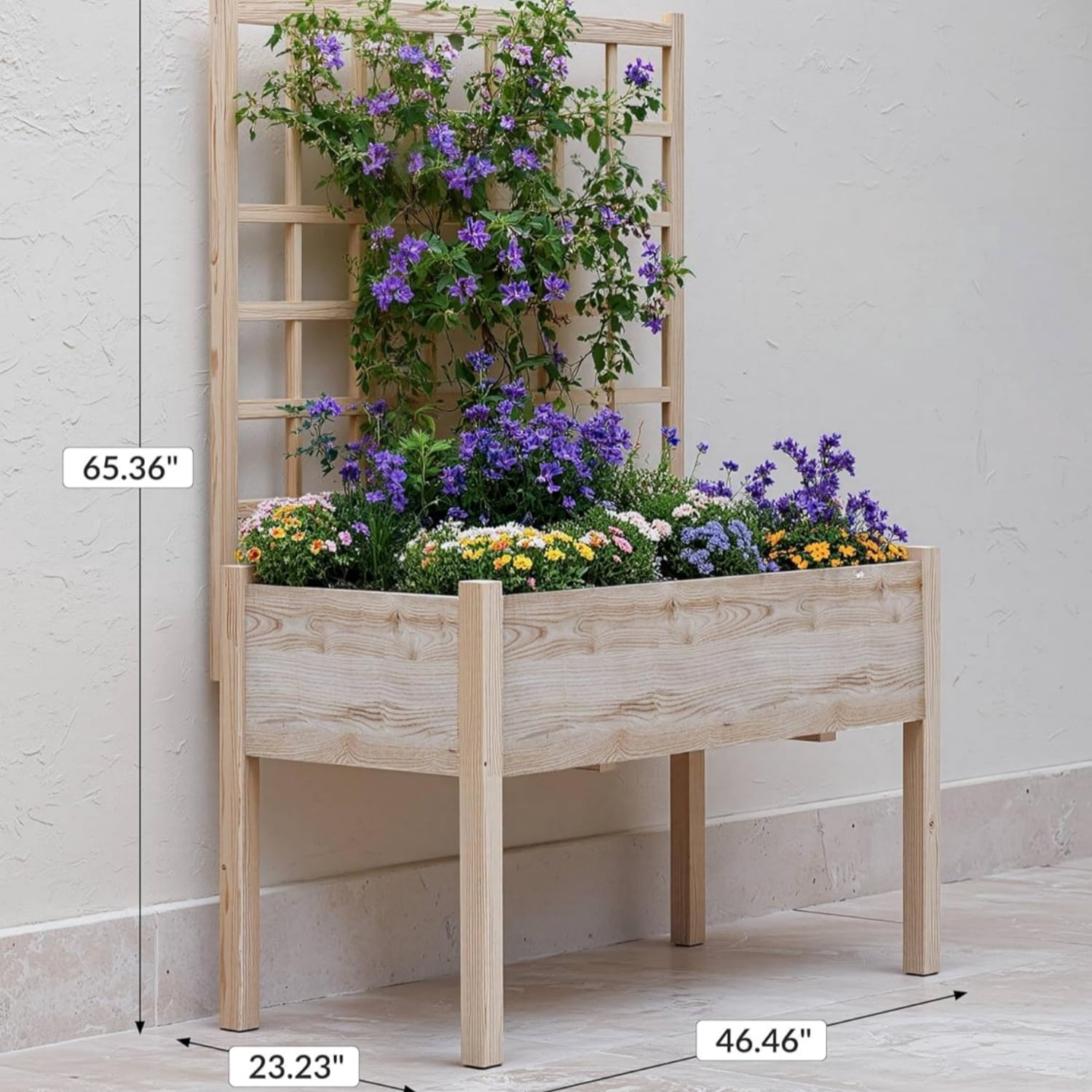 Riedhoff Raised Garden Bed with Lattice Trellis, 46 x 23 x 65", with Legs, Oak