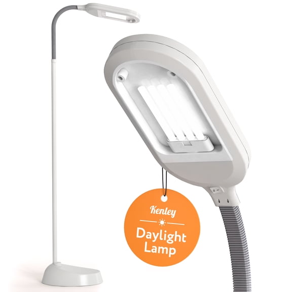 Kenley Natural Daylight Floor Lamp - Tall Reading Task Craft Light - 27W Full Spectrum White Bright Sunlight Standing Torchiere for Living Room, Bedroom or Office - Adjustable Gooseneck Arm - Gray