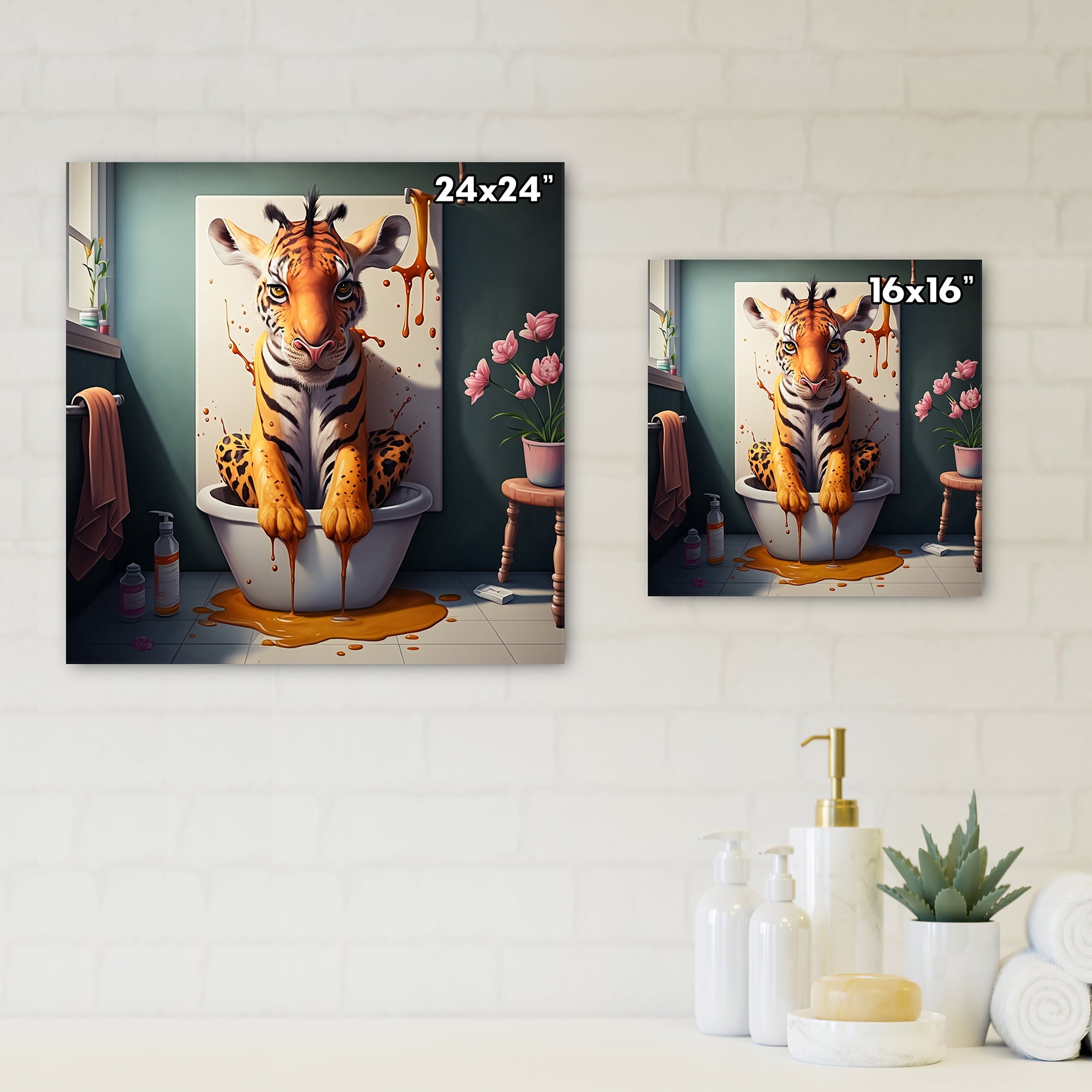 Designart Tigher In The Bath Canvas Wall Art