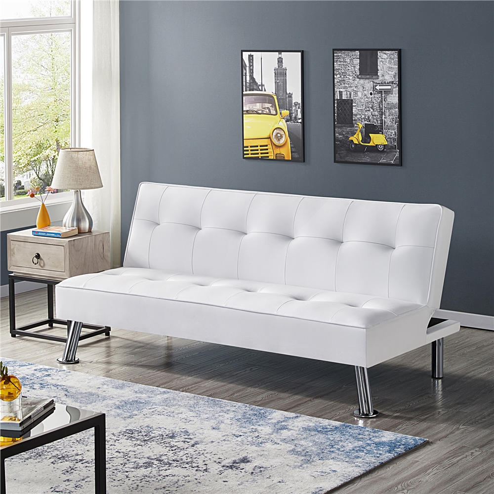 Easyfashion Convertible Faux Leather Futon Sofa Bed, White - image 2 of 10