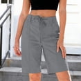 thumbnail image 2 of Hurxie Bermuda Shorts for Women Trendy High Waist Knee Length Chino Long Shorts Drawstring Summer Casual Short 9" Gray,M, 2 of 7