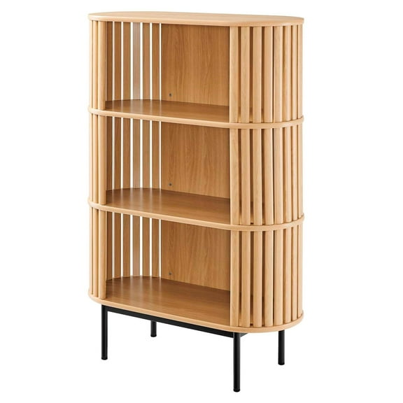 Storage Display Accent Cabinet, Brown Oak, Wood, Metal Steel, Living Office Kitchen Hospitality Restaurant, Modern Contemporary HB34886